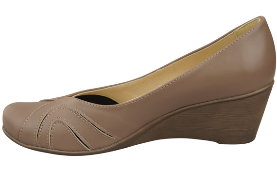 Buty na Koturnie Cappuccino Ciemne Czółenka Damskie z Naturalnej Skóry 828 ElitaBut