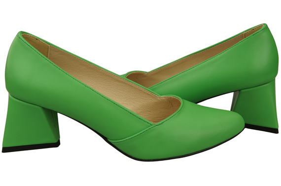 Czółenka Damskie Limonkowe Skóra Naturalna Spiczasty Nosek Obcas ElitaBut 221