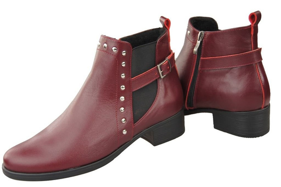 Obuwie Botki Damskie Skóra Naturalna Bordo 136 ElitaBut