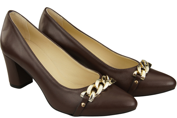 Classic Women's Pumps Shoes made of Natural Leather with a Gold Decorative Chain 200 ElitaBut