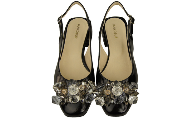 Obuwie Damskie Sandały Czarne Błyszczące z Kryształkami Skóra naturalna 215 ElitaBut