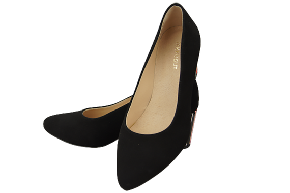 Obuwie Damskie Czółenka Czarne Skóra naturalna zamszowa Ozdobny Obcas 158 Z ElitaBut