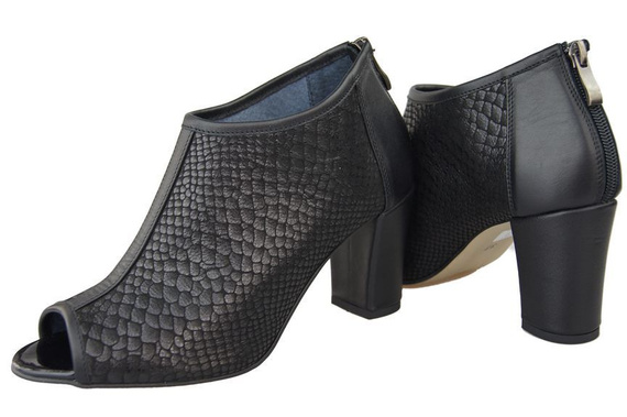 Obuwie Damskie Botki peep toe skóra naturalna Czarne Łuska 957 ElitaBut