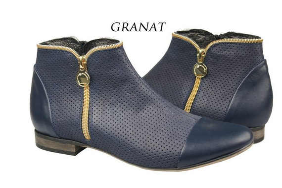 Obuwie Botki Ażurowe Damskie skóra naturalna Granatowe 821 ElitaBut