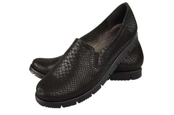 Obuwie Półbuty Damskie skóra naturalna Czarne Łuska 929 ElitaBut