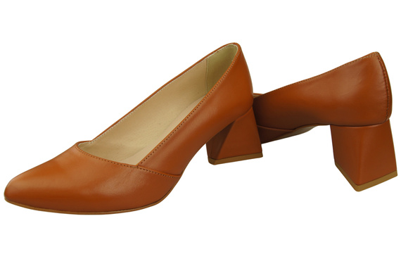 Czółenka Damskie Rude Skóra Naturalna Spiczasty Nosek Obcas ElitaBut 221