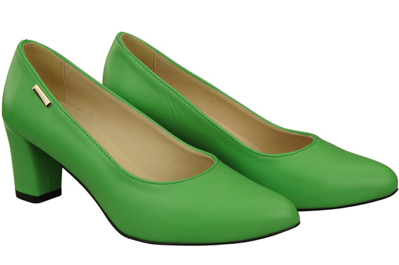 Klasyczne Gładkie Buty Czółenka Damskie Limonkowe z Naturalnej Skóry 213 ElitaBut