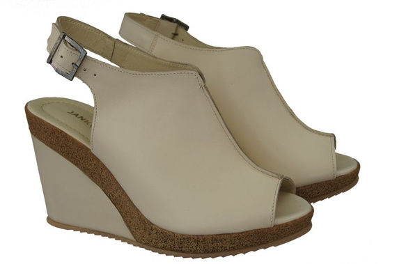 Obuwie Sandały Damskie Koturna skóra naturalna Beżowe 992 ElitaBut