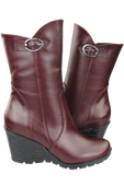 Obuwie Botki  Damskie na Koturnie skóra naturalna Bordowe 750 ElitaBut