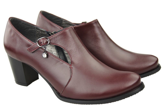 Obuwie Botki Skóra Damskie Naturalna Bordo 109 ElitaBut