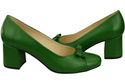 Czółenka Damskie z Kokardką Zielone Skóra Naturalna i Niski Obcas 203 ElitaBut