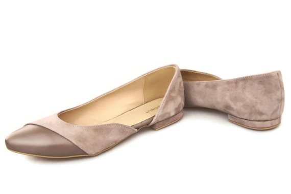 Obuwie Damskie Baleriny Cappuccino skóra naturalna Zamszowa 146 ElitaBut