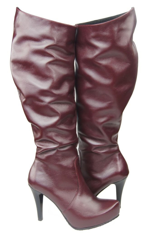 Obuwie Kozaki Damskie Platforma Skóra Naturalna Bordo 120 ElitaBut