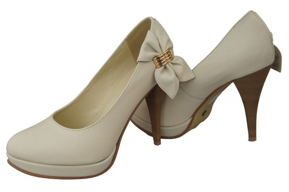 Obuwie Damskie Czółenka na Podsuwce skóra naturalna Beżowe 976 ElitaBut