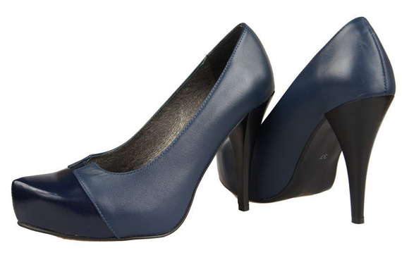 Obuwie Damskie Czółenka skóra naturalna Granatowe 897 ElitaBut