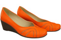 Buty na Koturnie Pomarańczowe Czółenka Damskie z Naturalnej Skóry 828 ElitaBut