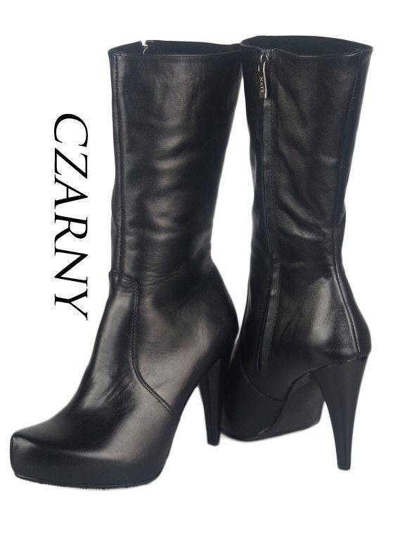 Obuwie Kozaki Damskie Pół łydki skóra naturalna Czarne 695 ElitaBut