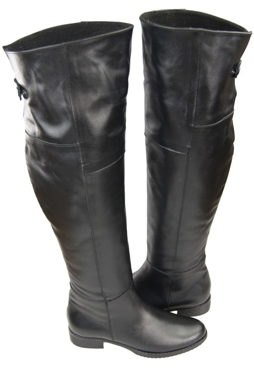 Obuwie Kozaki Damskie Oficerki Muszkieterki cholewka za kolano Skóra Naturalna Czarne 104 ElitaBut