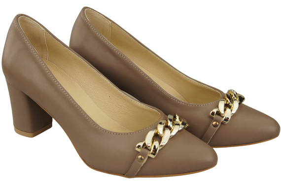 Classic Women's Pumps Shoes made of Natural Leather with a Gold Decorative Chain 200 ElitaBut