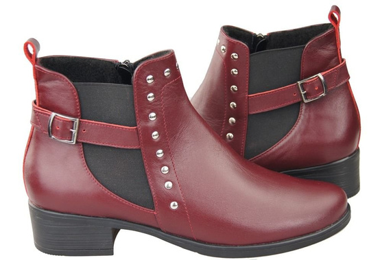 Obuwie Botki Damskie Skóra Naturalna Bordo 136 ElitaBut