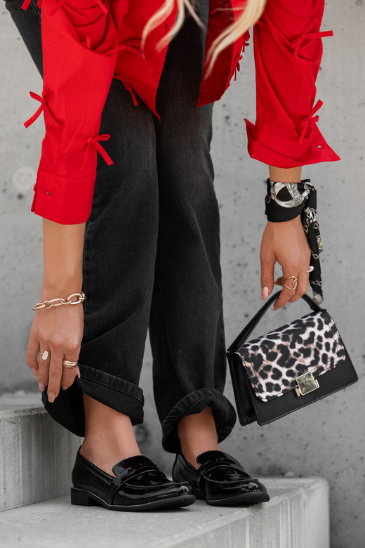 Obuwie Mokasyny Damskie Skóra Naturalna Czarne lakier 139 ElitaBut