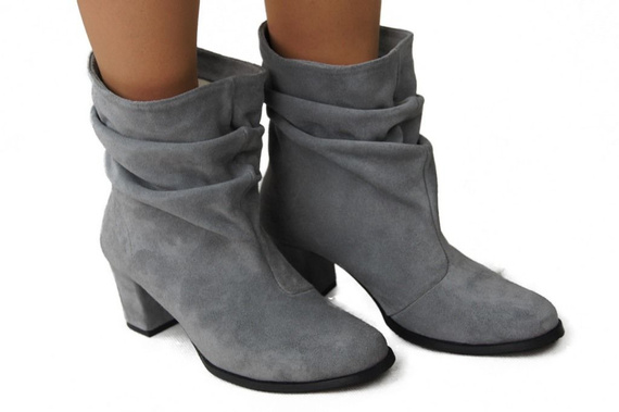 Obuwie Damskie Botki skóra naturalna Popielate 986 ElitaBut