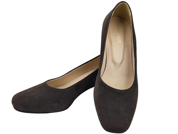 Wygodne Obuwie Damskie Czółenka Czekoladowe z Ozdobnym Obcasem Skóra naturalna Zamszowej 219 Z ElitaBut