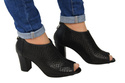 Obuwie Damskie Botki peep toe skóra naturalna Czarne Łuska 957 ElitaBut