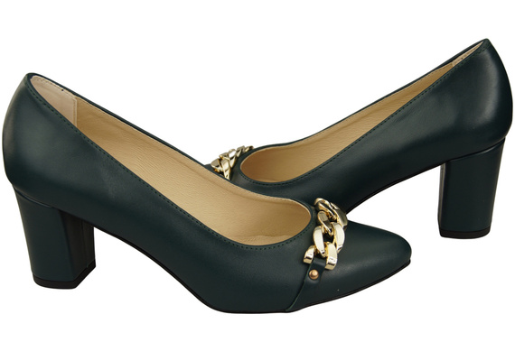 Classic Women's Pumps Shoes made of Natural Leather with a Gold Decorative Chain 200 ElitaBut