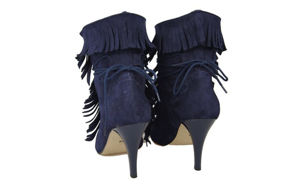 Obuwie Damskie Botki peep toe skóra naturalna zamszowa Granatowe 964 ElitaBut