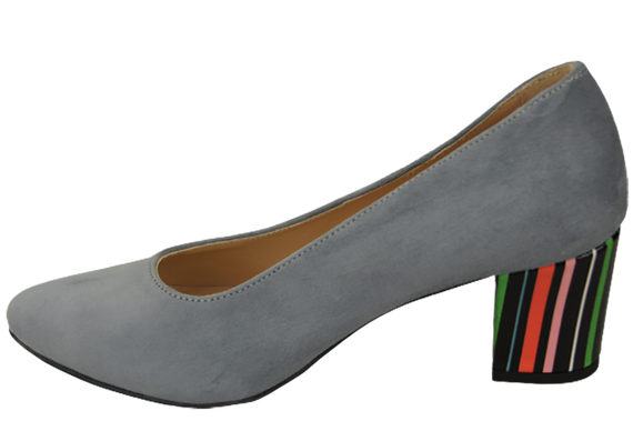 Obuwie Damskie Czółenka Popielate Skóra naturalna zamszowa Ozdobny Obcas 158 Z ElitaBut