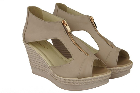 Obuwie Sandały Damskie Koturna skóra naturalna Cappuccino Lico 993 ElitaBut