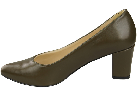 Klasyczne Gładkie Buty Czółenka Damskie Oliwkowe z Naturalnej Skóry 213 ElitaBut