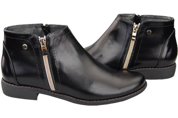 Wiosna Obuwie Damskie Botki skóra naturalna Czarne Błyszczące 872 ElitaBut