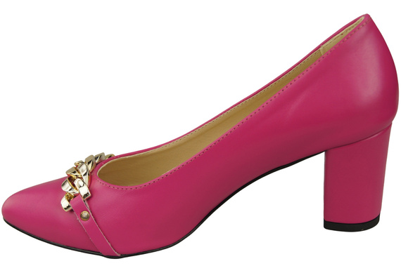 Klasyczne Buty Czółenka Damskie Purpurowe z Naturalnej Skóry z Złotym Ozdobnym Łańcuchem 200 ElitaBut