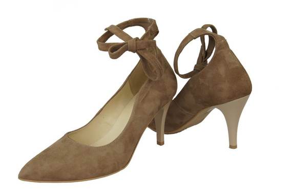 Obuwie Damskie Czółenka skóra naturalna zamszowa Cappuccino 983 ElitaBut