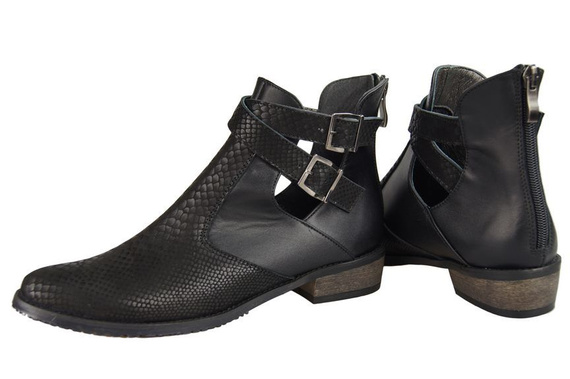 Obuwie Botki Damskie skóra naturalna Czarne Łuska 931 ElitaBut