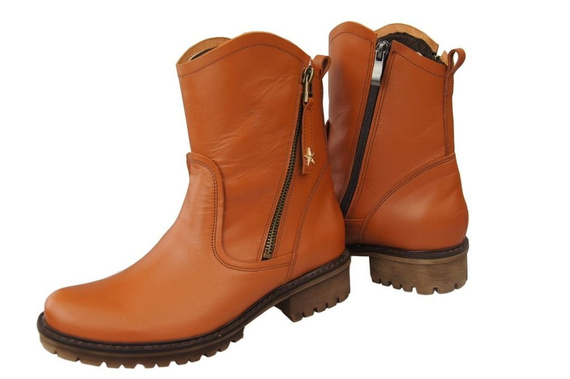 Obuwie Botki Damskie Skóra Naturalna Rude 122 ElitaBut