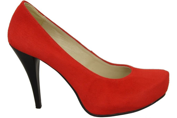 Obuwie Damskie Czółenka Czerwone Skóra naturalna Zamszowa 644 ElitaBut