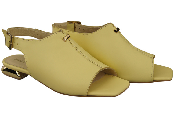 Wygodne Obuwie Damskie Sandały Bananowy Płaski Złoty Obcas Skóra naturalna 207 ElitaBut