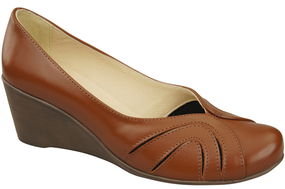 Buty na Koturnie Brązowe Czółenka Damskie z Naturalnej Skóry 828 ElitaBut