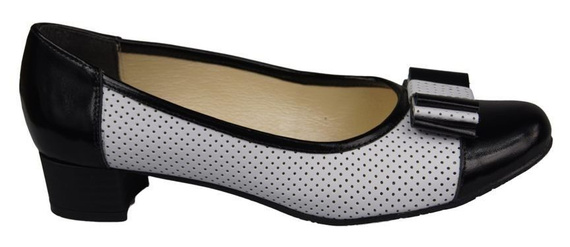 Obuwie Damskie Czółenka skóra naturalna Białe Czarne 732 ElitaBut