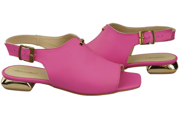 Wygodne Obuwie Damskie Sandały Fuksja Płaski Złoty Obcas Skóra naturalna 207 ElitaBut