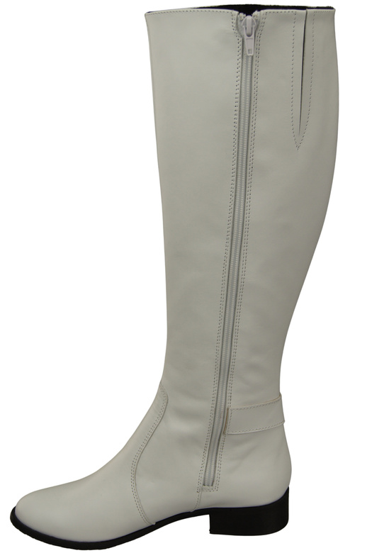 Skórzane Kozaki Damskie Białe Ocieplane Oficerki, Płaskie 225 ElitaBut