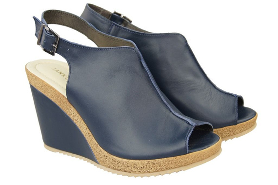 Obuwie Sandały Damskie Koturna skóra naturalna Granatowe 992 ElitaBut
