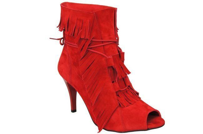 Obuwie Damskie Botki peep toe skóra naturalna zamszowa Czerwone 964 ElitaBut