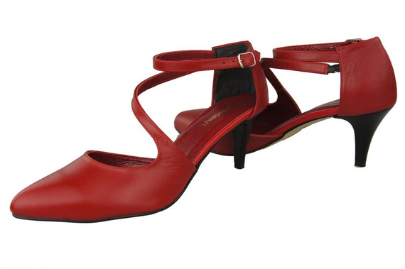 Obuwie Damskie Sandały Niska Szpilka skóra naturalna Czerwone 990 ElitaBut