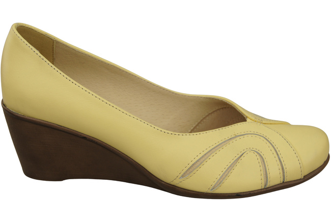 Buty na Koturnie Bananowy Czółenka Damskie z Naturalnej Skóry 828 ElitaBut