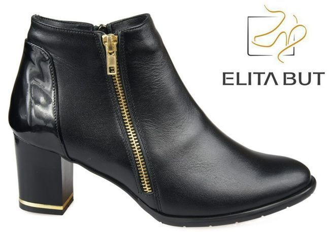 Obuwie Botki Damskie Ocieplane  skóra naturalna Czarne 881  Z ElitaBut