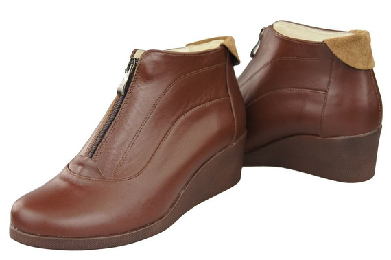 Obuwie Botki Damskie Zima skóra naturalna Brąz 133 Z ElitaBut